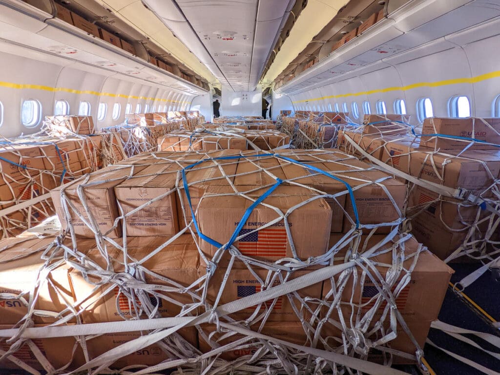 boxes of food in airplane