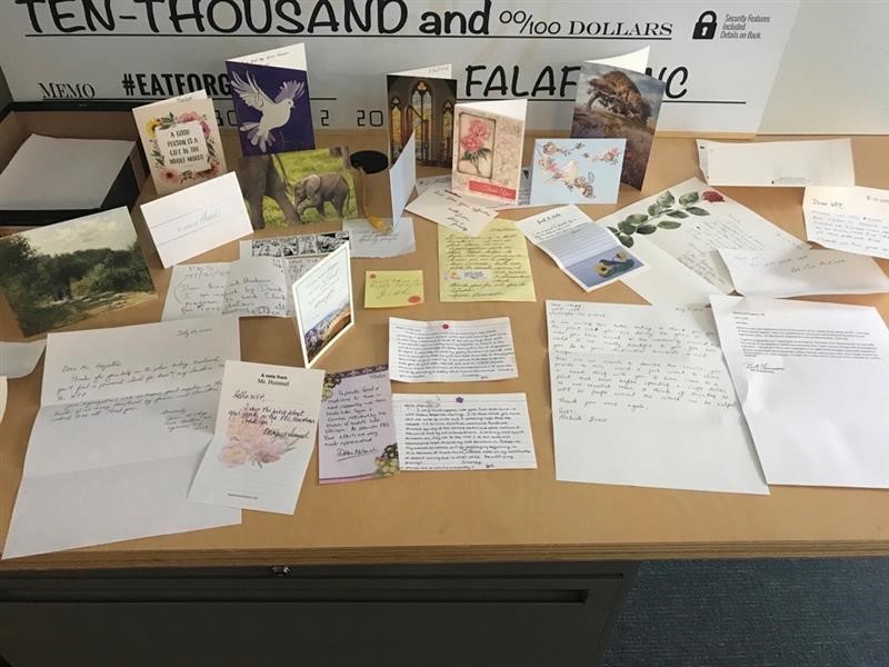 a table covered in letters