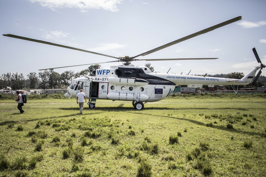 WFP planes and helicopters help deliver food relief to remote places.