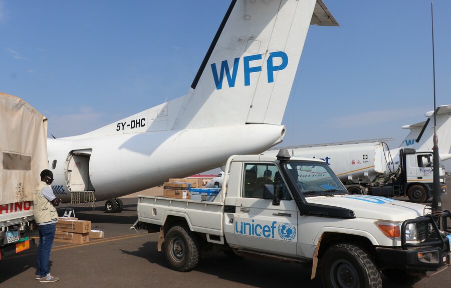 WFP plane and UNICEF truck