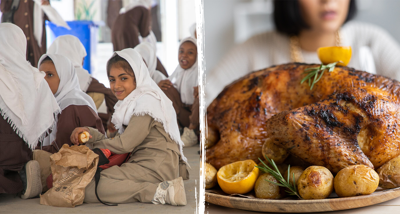 schoolgirl and thanksgiving turkey