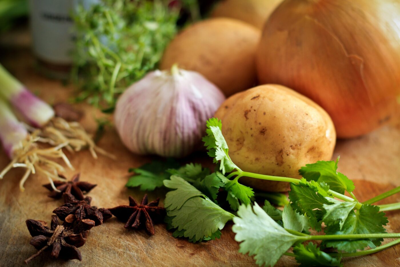 vegetables on wood cutting board