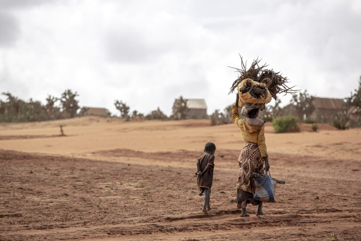 Family walking in search of food in southern Madagascar