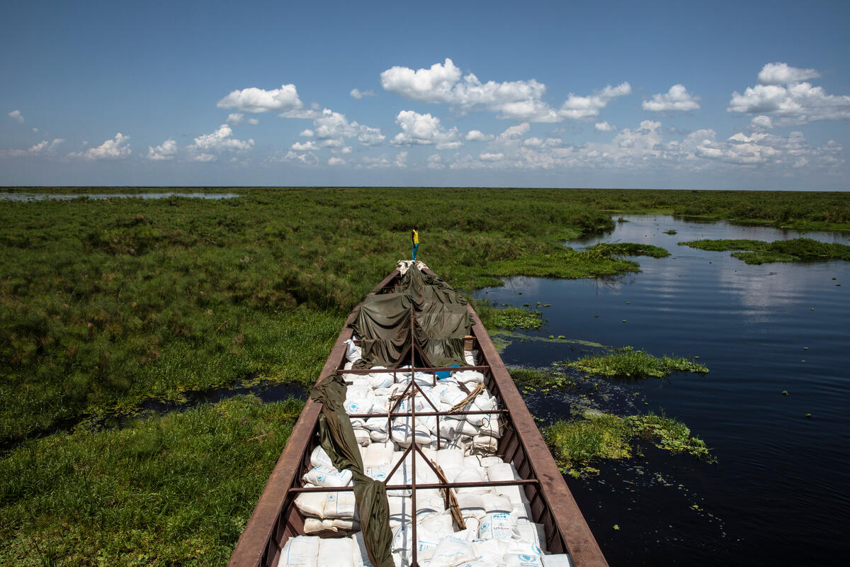 Boat carrying aid in South Sudan